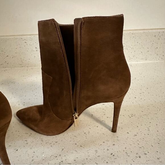 Jessica Simpson Fringe Brown Suede Pointed Toe Heeled Ankle Booties Boots 9M/40 - Picture 8 of 14